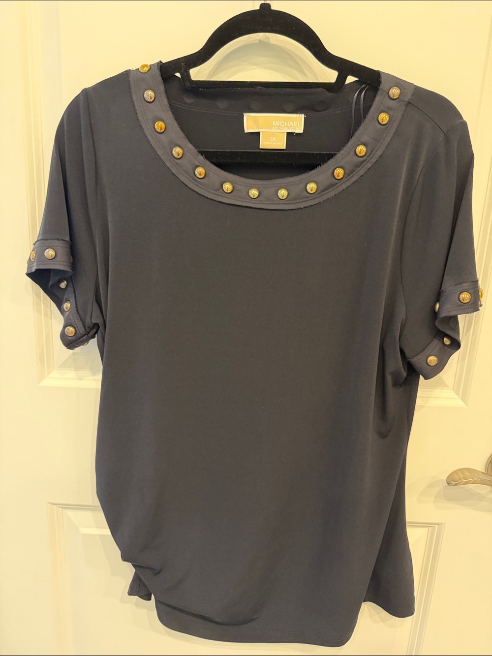 Michael Kors Black Short-Sleeve Top with Gold Stud Accents